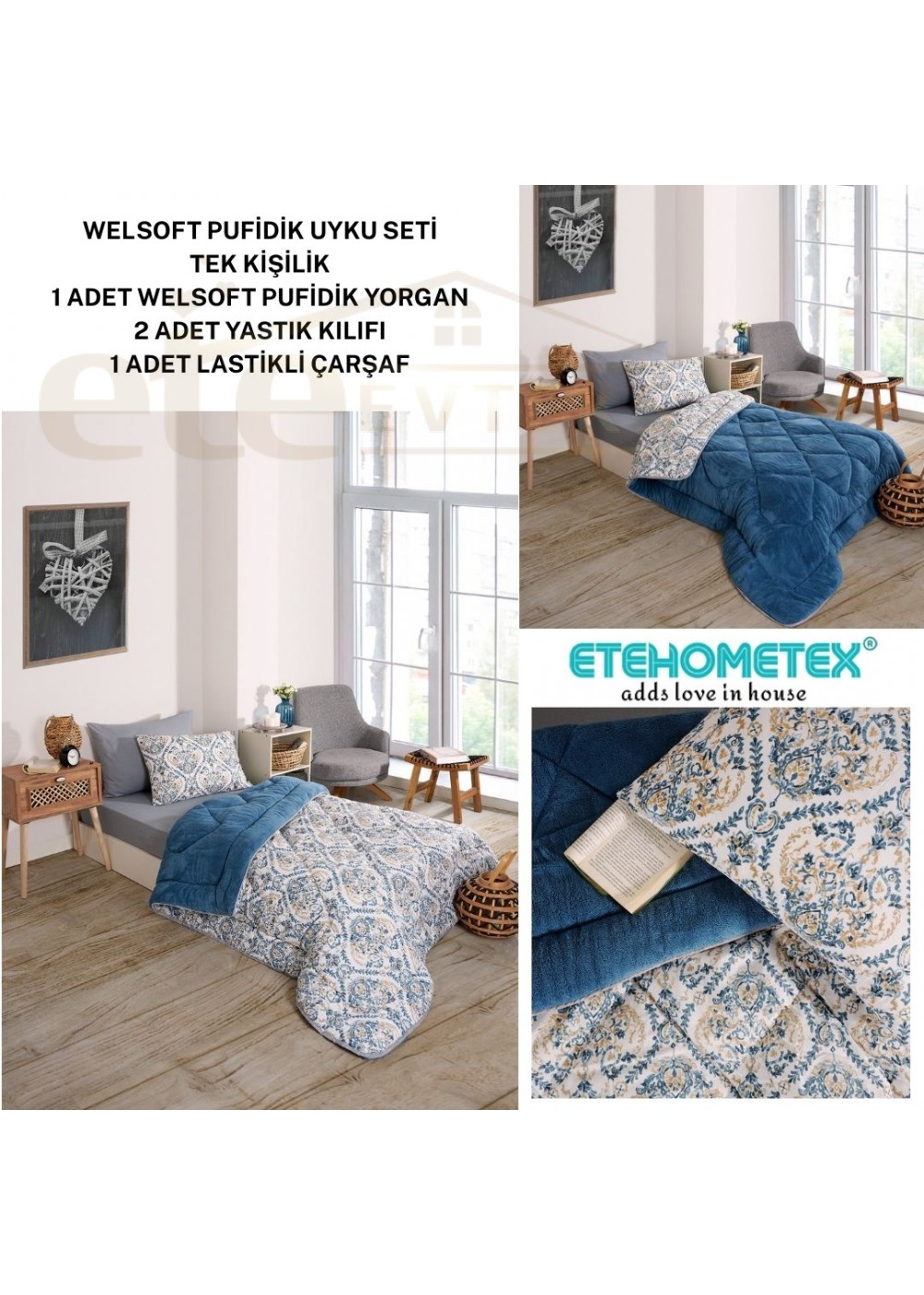 ETE HOMETEX TEK KİŞİLİK WELSOFT UYKU SETİ AKSU İNDİGO 8696474231996